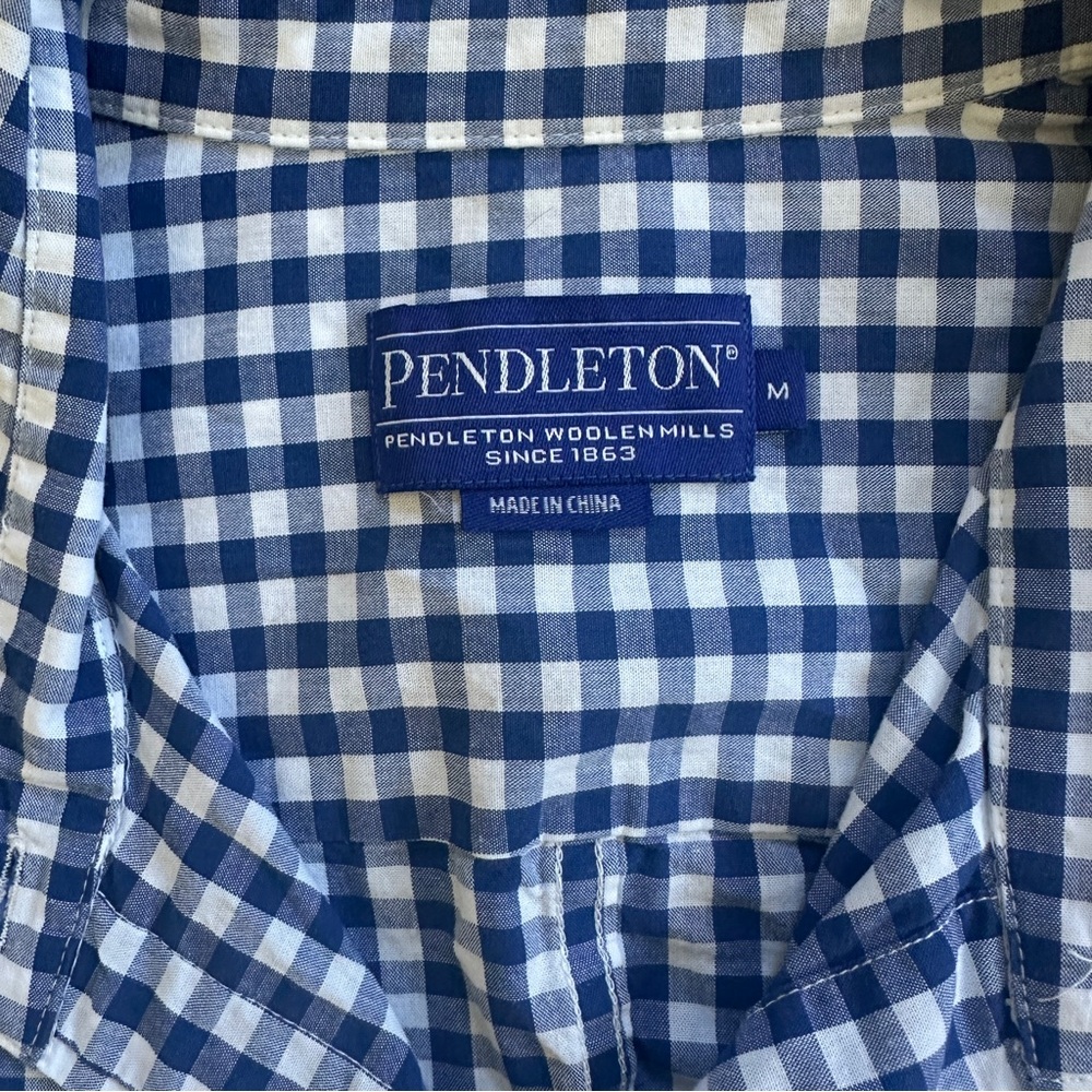 Pendleton Fitted Blue Gingham Button Down Long Sl… - image 3